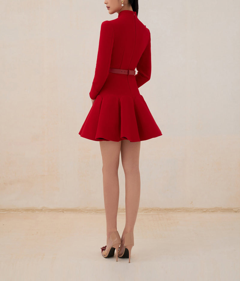 Tailor Shop Light Red Wool Dress Retro Slim  Female Light Luxury Dress Semi-Formal Dresses