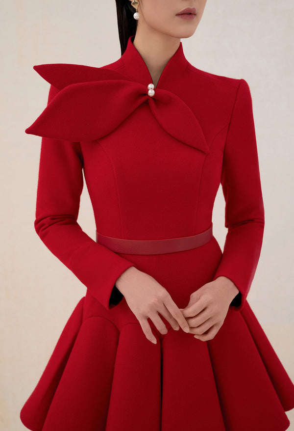 Tailor Shop Light Red Wool Dress Retro Slim  Female Light Luxury Dress Semi-Formal Dresses