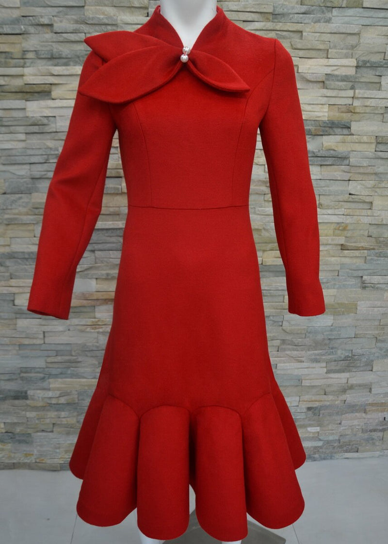 Tailor Shop Light Red Wool Dress Retro Slim  Female Light Luxury Dress Semi-Formal Dresses