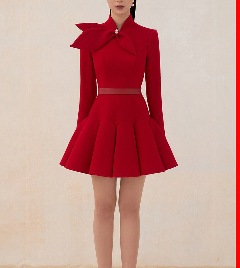Tailor Shop Light Red Wool Dress Retro Slim  Female Light Luxury Dress Semi-Formal Dresses