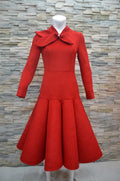 Tailor Shop Light Red Wool Dress Retro Slim  Female Light Luxury Dress Semi-Formal Dresses