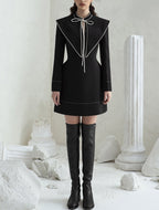 Tailor Shop Little Black Dress Retro Slim and Thin Black Female Light Luxury Dress Semi-Formal Dresses Black with White Trim