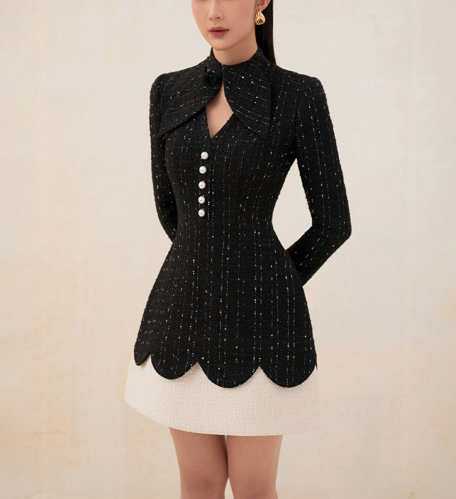 tailor shop little black dress black dress female light luxury dress Semi-Formal Dresses princess dress black white tweed dress