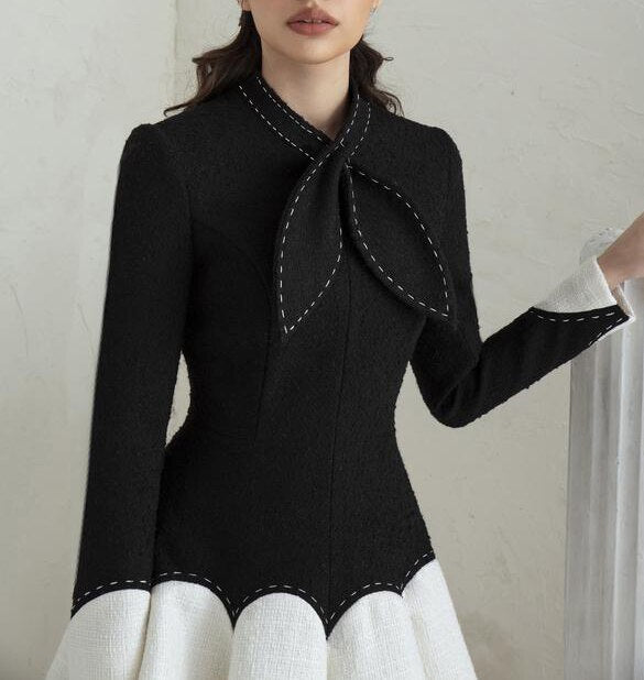 tailor shop little black dress black dress female light luxury dress Semi-Formal Dresses princess dress black white dress