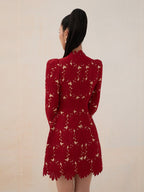 Tailor Shop Little Red Lace Dress Female Luxury Dress Semi-Formal Dresses Princess Dress Red Dress with Nude Color Lining Dress