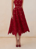 Tailor Shop Red Chrysanthemum Lace Dress Female Light Luxury Dress Semi-Formal Dresses Princess Dress